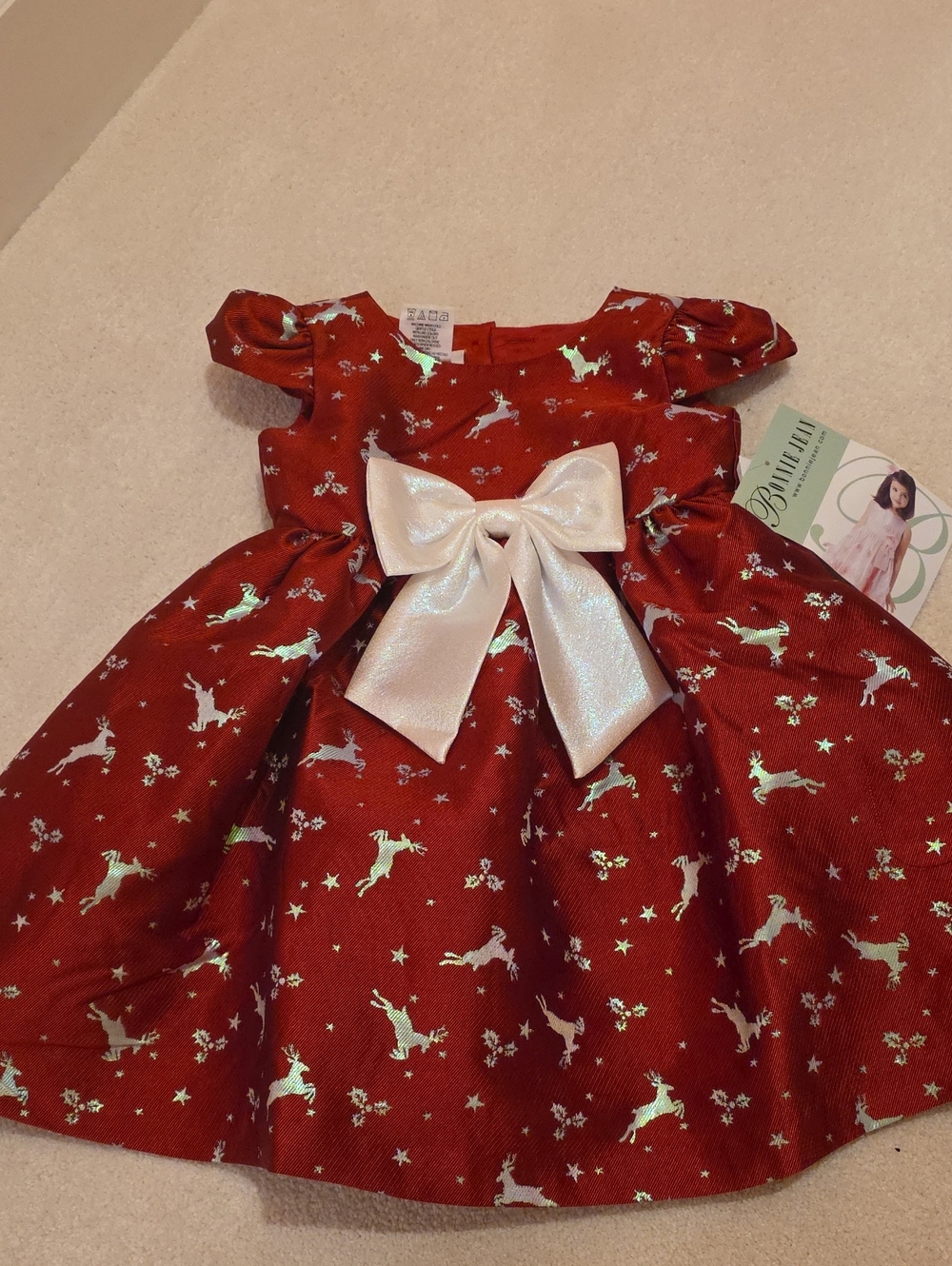 NWT Bonnie Jean Red Holiday Dress with Shimmer Bow